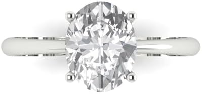 Clara Pucci 18K White Gold Lab-Created White Sapphire Engagement Ring for Women, Oval Cut Solitaire Design, Size 3.5+