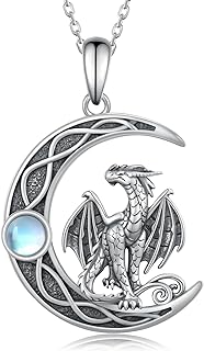 Celtic Knot Dragon Pendant 925 Sterling Silver Necklace with Moonstone, Unforgettable Birthday Gift for Women and Girls