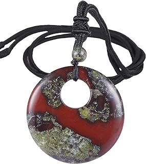 SUNYIK Lucky Coin Pendant Necklace for Women Men, Healing Crystal Amulet Jewelry for Unisex, Donut Round Shaped, Adjustable 18''-28'' strand