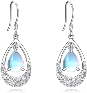 Celtic Earrings 925 Sterling Silver Baseball Claddagh Moonstone Sun Moon and Star Dangle Drop Earrings Irish Jewelry Gift for Women