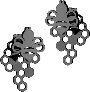 316L Stainless Steel Hypoallergenic Bumble Bee Stud Earrings with Detachable Honeycomb Back Drop for Women - Unique Nature-Inspired Design from 555Jewelry
