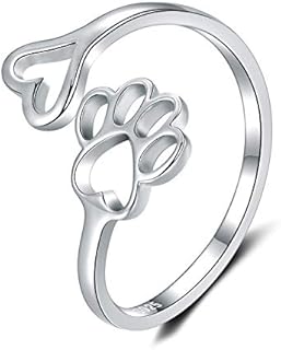 Step Forward 925 Sterling Adjustable Dog Engagement Ring, No Gemstone, For Women with Paw and Heart Design, Ideal Mother's Day/Birthday/Christmas Gift