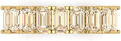 Stunning 14K Yellow Gold Clasp with 2.61 ct Emerald Cut Morganite Engagement Ring; Ideal Gift for Loved Ones; Elegant Eternity Band Design