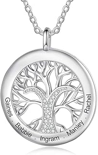 Collier Arbre de Vie Personnalisé en Argent avec Pendentif Gravé, Chaîne de 45 cm, et Pierre de Naissance, Idéal pour Femmes et Mères pour Noël et la Saint-Valentin