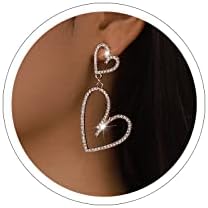 Heart Earrings for Women Dangling Pearl Heart Earrings Dangle Silver Sparkle Heart Dangle Earrings Heart Shaped Earrings Heart Drop Earrings Rhinestone Heart Jewelry