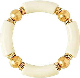 Colorful Chunky Beaded Gold Plated Acrylic Tube Bangle Bracelets for Women, Easy Slip-On No Clasp Bracelets with Bead Chain Design