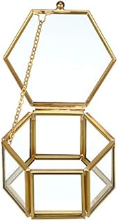 Chic Keepsake Wedding Ring Holder by Hipiwe - Vintage-Styled Gold & Glass Jewelry Box with Hexagonal Design for Women, Dustproof Ring/Earring Display Case, Ideal Mother's Day or Engagement Gift