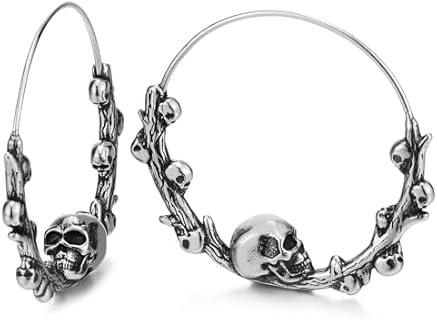 Stainless Steel Hoop Earrings with Skulls, Circle Huggie Hinged for Women