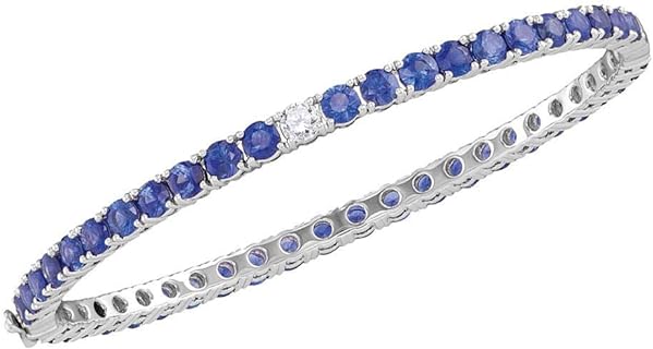Dazzlingrock Collection 9.09 Carat (ctw) Round Blue Sapphire Bangle Bracelet 9.00 Cttw, 18K White Gold