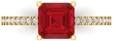 Cushion Cut Solitaire Ruby Engagement Ring with 18K Yellow Gold for Women, Clara Pucci Design