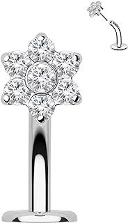 COCHARM Minimalist Flower G23 Solid Titanium Belly Button Rings 14G Threadless Push in Belly Navel Rings Flat Back Belly Navel Piercing Jewelry Surgical Steel