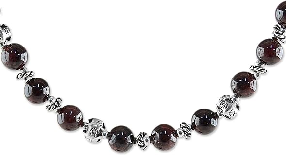 Handcrafted NOVICA Garnet Beaded Necklace with Spring Ring Clasp and Sterling Silver Ball Chain - Sophisticated Gift for Her - Simple Grace Design from Thailand