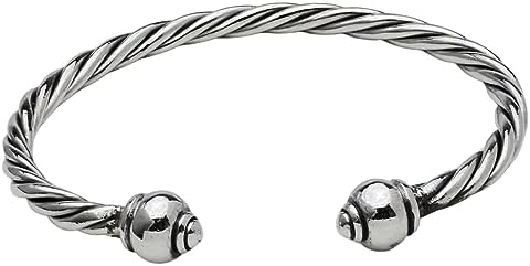 Men's Silver Bangle Bracelet | Classic 925 Sterling Silver Torque Bangle for Men Rope Twisted Design