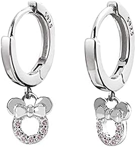 Charming Small Mouse Dangle Hoop Earrings for Women and Girls - 925 Sterling Silver with Pink Cubic Zirconia - Hypoallergenic Huggie Sleeper Hoops for Sensitive Ears - Latch Back Design