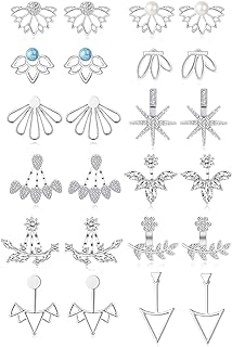 Tornito 6-12 Pairs Lotus Flower Earring Studs Chic CZ Earrings Jackets For Women Silver Rose Gold Tone
