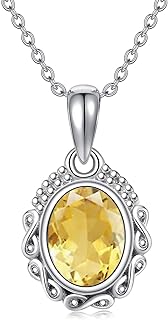 Gemstone Necklace 925 Sterling Silver 7 x 9 MM Oval Cut Natural Amethyst Citrine Topaz Pendant Necklace for Women