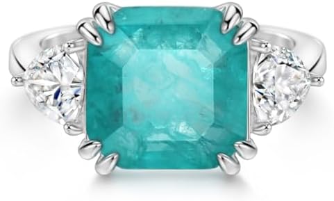 3.75 CT Paraiba Tourmaline Engagement Ring for Women, Asscher-Cut Center Stone with Cubic Zirconia Side Stones, 925 Sterling Silver Setting, Perfect for October Birthdays and Unique Jewelry Lovers