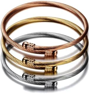3PCS Stainless Steel Cable Wire Open Cuff Adjustable Size Bangle Bracelet Cuff Bracelet for Women Cable Wire Bracelet Cuff Cable Bracelet Jewelry Bracelets,gold/rose/silver