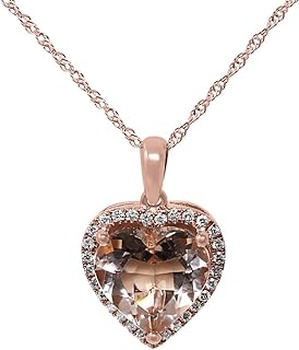 14K Rose Gold Heart-Shaped Pendant Necklace with Genuine Morganite Gemstone, Diamonds, and Twister Rope Chain with Lobster Clasp