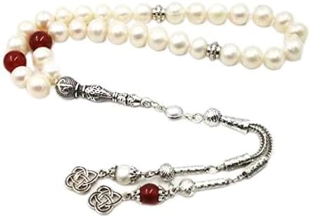 Tasbih women Natural freshwater pearls 100% genuine pearls with red agate beads Muslim islamic women jewelry fashion necklace arabic accessories