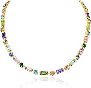Planch Gold Colorful Gemstone Necklace Women: Cute Sparkly Multicolor Stone Crystal Strand Wedding Chain Choker - Dainty Trendy Party Summer Beach Jewelry Gifts for Women Girls Mom Bridal