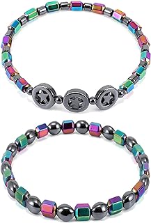 Women's Ucilon Weight Loss Magnetic Anklet - 2PCS Black Obsidian and Hematite Yoga Beads Bracelet with Bead Chain Design