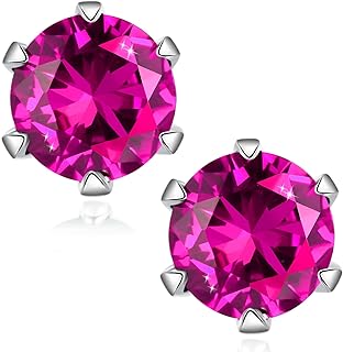 Pink Hypoallergenic Cubic Zirconia Stud Earrings with Push Back for Women and Girls, 925 Sterling Silver Design, Ideal for Sensitive Ears & Gift Giving