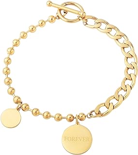 DASIQI Charm Bracelets Round Coin Disc OT Toggle Stainless Steel Fashion Jewelry for Women Girls