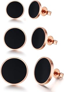 PJ Stainless Steel Two-tone Black Rose Gold Asymmetrical Circle Disc Stud Earrings for Women Girls