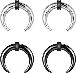BodyAce 2Pairs C Shape Ear Taper Kit, 2-12G Buffalo Septum Pincher Tapers Nose Rings, Black Stretching Ear Expanded Septum Rings with O-Rings