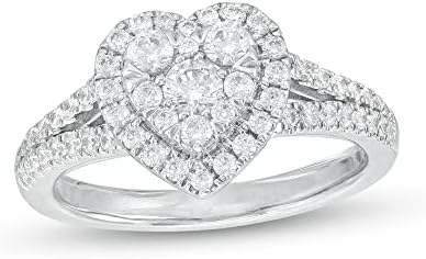 10K 14K 18K Gold Natural Diamond Heart Engagement Rings for Women,Diamond Heart Anniversary Promise Ring with Engraved Name(G-H Color, I2-I3 Clarity)