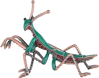 Pin Clasp Ruby Red Rhinestone Mantis Brooch - Alloy Chain with Green Enamel Detail - Perfect Gift for Mom, Anniversary- Unique Insect Design