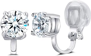 Elegant Silver-Tone Clip-On Stud Earrings with Cubic Zirconia Gem for Non-Pierced Ears, Crafted in Durable Brass - SELOVO