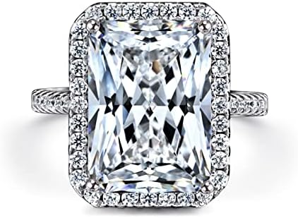 10CT Radiant Cut Statement Ring for Women 925 Sterling Silver Engagement Rings 3EX AAAAA Cubic Zirconia CZ Wedding Promise Rings for Her Wedding Band for Women