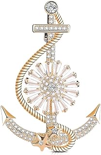 MultiLux Anchor Nautical Brooch Pin Anchor Rope Brooch Gold Shiny Cubic Zirconia Pins & Pendants Scarf Holders for Women Men