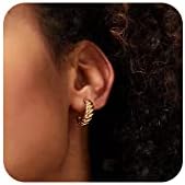 Chunky Gold Hoop Earrings for Women,14k Gold Plated Fashion Thick Croissant Twisted Hoop Earrings Hypoallergenic Small Gold Hoops Earrings Dainty Gold Earrings Jewelry for Women Girls