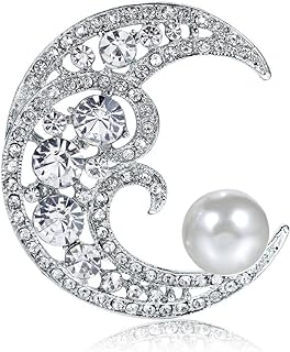 Crescent Moon Star Brooch Pin with Alloy Material and Pin Clasp, No Gemstone, Sparkling Crystal Design Clothes Decoration