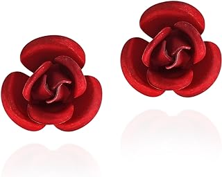 AeraVida Beautiful Blooming Red Rose .925 Blooming Sterling Red Rose Silver Stud Stud Earrings for Women