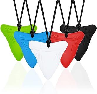 YQZIYOU Shark Tooth-Shaped Sensory Chew Necklaces in Safe Nylon - 5 PCS, BPA-Free, for Kids & Adults, Unique Design for Nail Biting Treatment