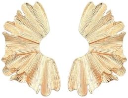 Boho-Inspired Alloy Gold Leaf Dangle Earrings with French Wire Back for Women, Large Statement Geometric Design