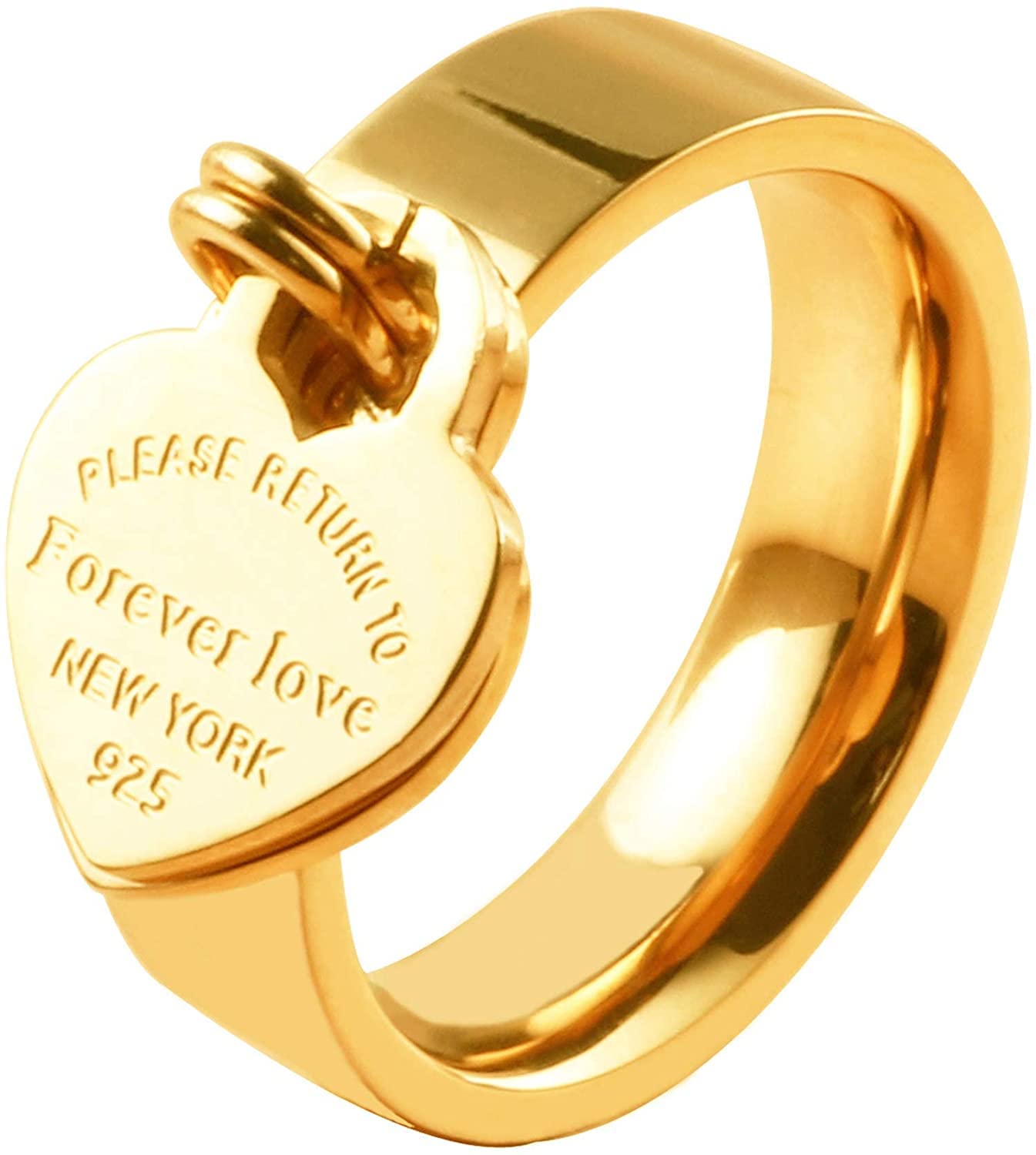 Stylish JINHUI Dual Heart Band Ring, 18k Gold Plated Stainless Steel, Love-Inspired Charm Design, Ideal Gift for Women - Size 6