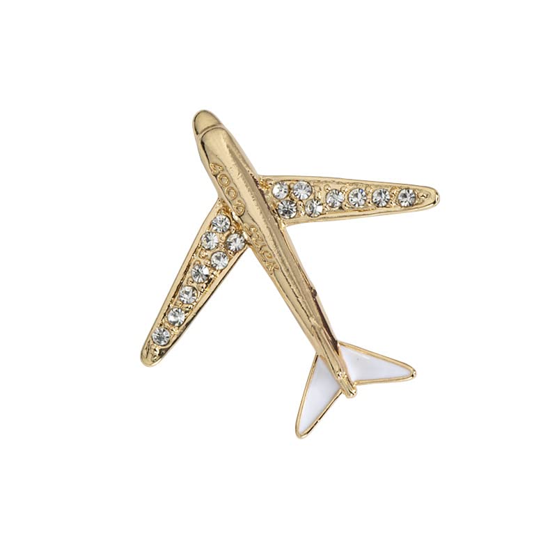 White Enamel Rhinestone Aircraft Airplane Brooch Pin Charm Plane Jewelry Accessories