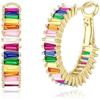 Trendy 14K Yellow Gold Hoop Earrings with Snap Back and Cubic Zirconia Accents for Women