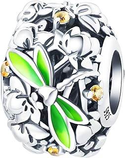 NUJIFFY Green Charm Bracelet with Zircon Gems and Sterling Silver Beads, Flower Stopper Clasp Design for Women, Men and Teens - Perfect for Birthdays and Graduations
