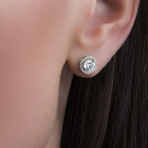 Lesa Michele 925 Sterling Silver Cushion & Round Shaped Cubic Zirconia Halo Stud Earrings for Women 2 Pair Earring Set