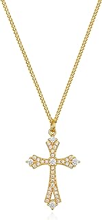 MEVECCO Gold Cross Necklace 18K Gold Plated Cubic Zircon Cross Pendent Necklace Handmade Simple Dainty Chain Necklace Everyday Jewelry