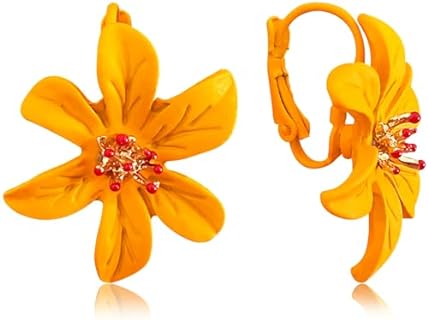 Simulation Sweet Cute Lily Spring Yellow White Flower Three-Dimensional Stamen contrasting Alloy Dangle Drop Earrings Handmade Retro Bohemian Five Petal Minimalist Dangle Drop Earrings for Women Girls Jewelry Gifts