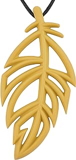 MEGODAY Stylish Baby Teething Leaf Bead Necklace in BPA-Free Silicone for Moms - Golden Feather Design with Breakaway Clasp