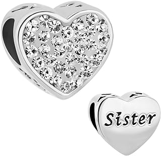 CharmSStory Valentines Day Gifts Sister Charms Heart Love Simulated Birthstone Beads For Charms Bracelet