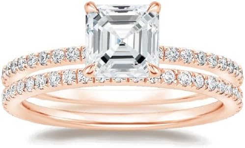 Asscher Cut Moissanite Engagement Ring Set, 3.0 Carat, Sterling Silver, Wedding Gift for Her